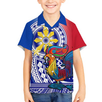 Personalised Philippines Family Matching Off Shoulder Long Sleeve Dress and Hawaiian Shirt Filipino Sarimanok With Polynesian Tattoo LT14 Son's Shirt Blue - Polynesian Pride