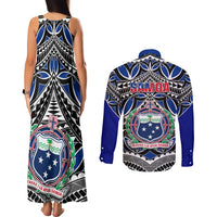Samoa 685 Couples Matching Tank Maxi Dress and Long Sleeve Button Shirt Samoan Coat Of Arms Simple Style LT14 - Polynesian Pride