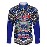 Samoa 685 Family Matching Off Shoulder Short Dress and Hawaiian Shirt Samoan Coat Of Arms Simple Style LT14 Dad's Shirt - Long Sleeve Blue - Polynesian Pride