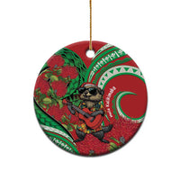 Mele Kalikimaka Hawaii Ceramic Ornament Mongoose Santa With Ohia Lehua