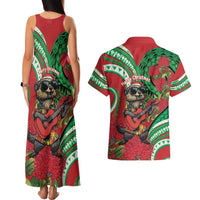 Mele Kalikimaka Hawaii Couples Matching Tank Maxi Dress and Hawaiian Shirt Mongoose Santa With Ohia Lehua
