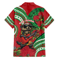Mele Kalikimaka Hawaii Family Matching Long Sleeve Bodycon Dress and Hawaiian Shirt Mongoose Santa With Ohia Lehua