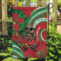Mele Kalikimaka Hawaii Garden Flag Mongoose Santa With Ohia Lehua