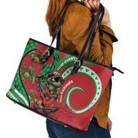 Mele Kalikimaka Hawaii Leather Tote Bag Mongoose Santa With Ohia Lehua