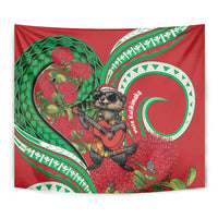 Mele Kalikimaka Hawaii Tapestry Mongoose Santa With Ohia Lehua