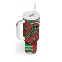 Mele Kalikimaka Hawaii Tumbler With Handle Mongoose Santa With Ohia Lehua