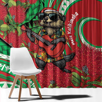 Mele Kalikimaka Hawaii Window Curtain Mongoose Santa With Ohia Lehua