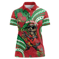 Mele Kalikimaka Hawaii Women Polo Shirt Mongoose Santa With Ohia Lehua LT14 Female Red - Polynesian Pride