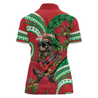 Mele Kalikimaka Hawaii Women Polo Shirt Mongoose Santa With Ohia Lehua LT14 - Polynesian Pride