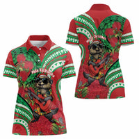 Mele Kalikimaka Hawaii Women Polo Shirt Mongoose Santa With Ohia Lehua LT14 - Polynesian Pride