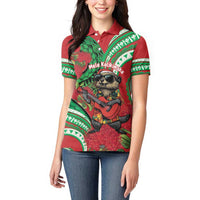 Mele Kalikimaka Hawaii Women Polo Shirt Mongoose Santa With Ohia Lehua LT14 - Polynesian Pride