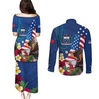 United States And Samoa Couples Matching Puletasi Dress and Long Sleeve Button Shirt USA Flag Eagle Mix Samoan Coat Of Arms LT14 - Polynesian Pride