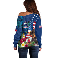 United States And Samoa Off Shoulder Sweater USA Flag Eagle Mix Samoan Coat Of Arms LT14 - Polynesian Pride