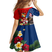 United States And Tonga Family Matching Off Shoulder Short Dress and Hawaiian Shirt USA Flag Eagle Mix Tongan Coat Of Arms Ngatu Pattern LT14 - Polynesian Pride