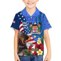 United States And Fiji Family Matching Tank Maxi Dress and Hawaiian Shirt USA Flag Eagle Mix Fijian Coat Of Arms Tapa Pattern LT14 Son's Shirt Blue - Polynesian Pride