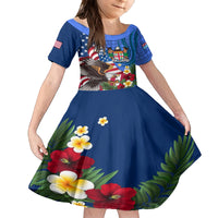 United States And Fiji Kid Short Sleeve Dress USA Flag Eagle Mix Fijian Coat Of Arms Tapa Pattern LT14 KID Blue - Polynesian Pride