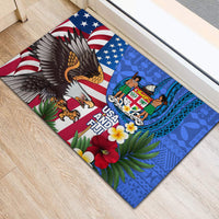 United States And Fiji Rubber Doormat USA Flag Eagle Mix Fijian Coat Of Arms Tapa Pattern LT14 - Polynesian Pride
