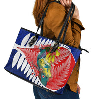 New Zealand Waitangi Day Leather Tote Bag NZ Maori Tui Bird With Kowhai Flowers LT14 - Polynesian Pride