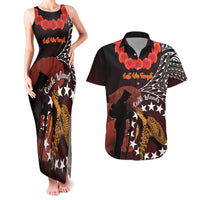 Cook Islands ANZAC Day Couples Matching Tank Maxi Dress and Hawaiian Shirt Poppies With Sea Turtle LT14 Red - Polynesian Pride