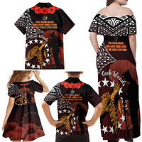Cook Islands ANZAC Day Family Matching Off Shoulder Maxi Dress and Hawaiian Shirt Poppies With Sea Turtle LT14 - Polynesian Pride