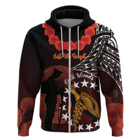 Cook Islands ANZAC Day Hoodie Poppies With Sea Turtle LT14 Zip Hoodie Red - Polynesian Pride