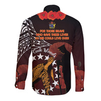 Cook Islands ANZAC Day Long Sleeve Button Shirt Poppies With Sea Turtle LT14 - Polynesian Pride