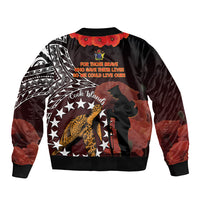Cook Islands ANZAC Day Sleeve Zip Bomber Jacket Poppies With Sea Turtle LT14 - Polynesian Pride