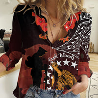 Cook Islands ANZAC Day Women Casual Shirt Poppies With Sea Turtle LT14 Female Red - Polynesian Pride
