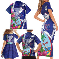 Biba Guam Liberation Day Family Matching Short Sleeve Bodycon Dress and Hawaiian Shirt Tano y Chamoru Latte Stone Blue