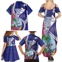 Biba Guam Liberation Day Family Matching Summer Maxi Dress and Hawaiian Shirt Tano y Chamoru Latte Stone Blue