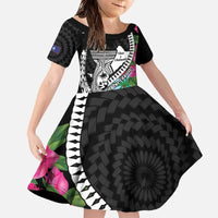 Biba Guam Liberation Day Family Matching Off The Shoulder Long Sleeve Dress and Hawaiian Shirt Tano y Chamoru Latte Stone Black