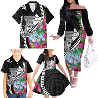 Biba Guam Liberation Day Family Matching Off The Shoulder Long Sleeve Dress and Hawaiian Shirt Tano y Chamoru Latte Stone Black