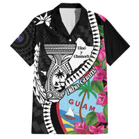 Biba Guam Liberation Day Family Matching Off Shoulder Short Dress and Hawaiian Shirt Tano y Chamoru Latte Stone Black