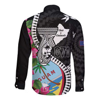 Biba Guam Liberation Day Long Sleeve Button Shirt Tano y Chamoru Latte Stone Black
