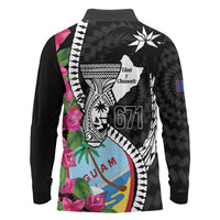 Biba Guam Liberation Day Long Sleeve Polo Shirt Tano y Chamoru Latte Stone Black