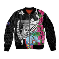 Biba Guam Liberation Day Sleeve Zip Bomber Jacket Tano y Chamoru Latte Stone Black