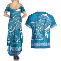 Kuri Dog Waka New Zealand Matariki Couples Matching Summer Maxi Dress and Hawaiian Shirt Ocean Sharks Maori Tattoo