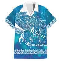 Kuri Dog Waka New Zealand Matariki Family Matching Off The Shoulder Long Sleeve Dress and Hawaiian Shirt Ocean Sharks Maori Tattoo