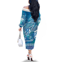 Kuri Dog Waka New Zealand Matariki Family Matching Off The Shoulder Long Sleeve Dress and Hawaiian Shirt Ocean Sharks Maori Tattoo