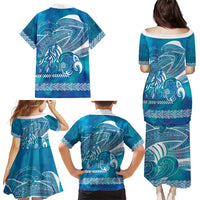 Kuri Dog Waka New Zealand Matariki Family Matching Puletasi and Hawaiian Shirt Ocean Sharks Maori Tattoo