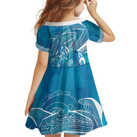 Kuri Dog Waka New Zealand Matariki Family Matching Short Sleeve Bodycon Dress and Hawaiian Shirt Ocean Sharks Maori Tattoo