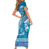 Kuri Dog Waka New Zealand Matariki Family Matching Short Sleeve Bodycon Dress and Hawaiian Shirt Ocean Sharks Maori Tattoo