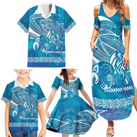 Kuri Dog Waka New Zealand Matariki Family Matching Summer Maxi Dress and Hawaiian Shirt Ocean Sharks Maori Tattoo