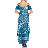 Kuri Dog Waka New Zealand Matariki Family Matching Summer Maxi Dress and Hawaiian Shirt Ocean Sharks Maori Tattoo