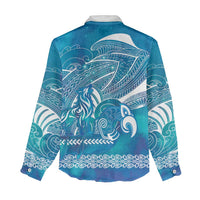 Kuri Dog Waka New Zealand Matariki Women Casual Shirt Ocean Sharks Maori Tattoo