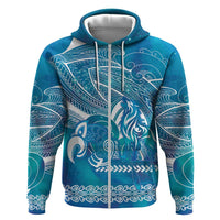 Kuri Dog Waka New Zealand Matariki Zip Hoodie Ocean Sharks Maori Tattoo