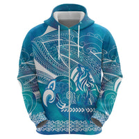 Kuri Dog Waka New Zealand Matariki Zip Hoodie Ocean Sharks Maori Tattoo