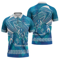 Kuri Dog Waka New Zealand Matariki Zipper Polo Shirt Ocean Sharks Maori Tattoo