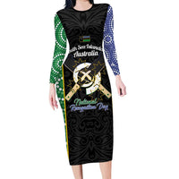 Personalised South Sea Islanders National Recognition Day Family Matching Long Sleeve Bodycon Dress and Hawaiian Shirt Australia Aboriginal Vanuatu Pig Tusk