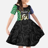 Personalised South Sea Islanders National Recognition Day Family Matching Puletasi and Hawaiian Shirt Australia Aboriginal Vanuatu Pig Tusk LT14 Daughter's Dress Black - Polynesian Pride
